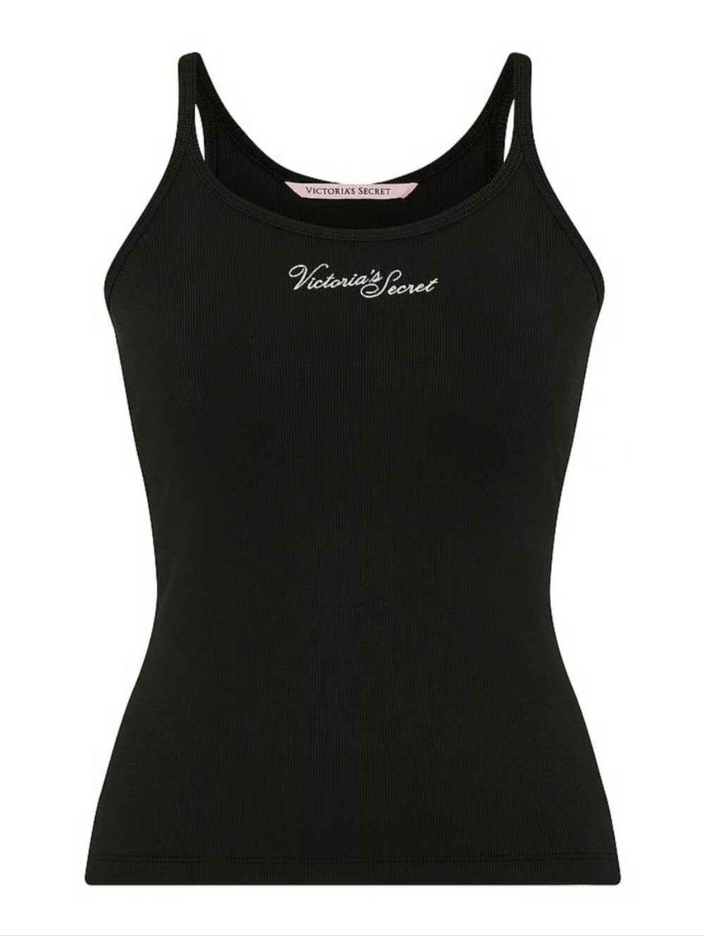 Victoria's Secret Black Ribbed Camisole Tank with Script Logo